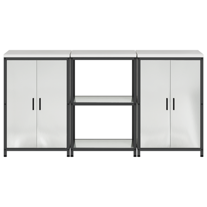 Keukenopslag set met plank met opslag met de deur 3 pcs Zilver 180 x 50 x 92 cm