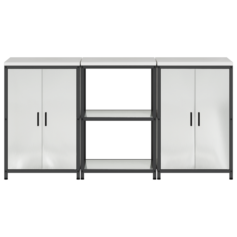 Keukenopslag set met plank met opslag met de deur 3 pcs Zilver 180 x 50 x 92 cm