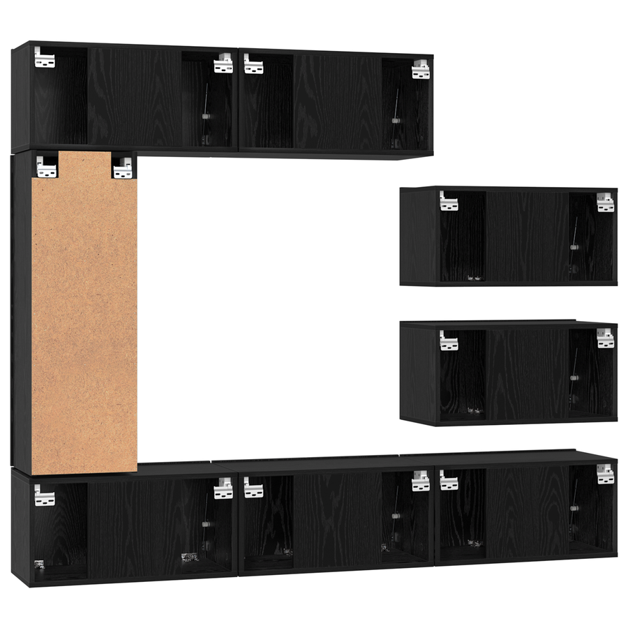 TV kastenset met plank Anders met opslag met de deur 8 pcs Zwart eiken 30.5 x 30 x 90 cm