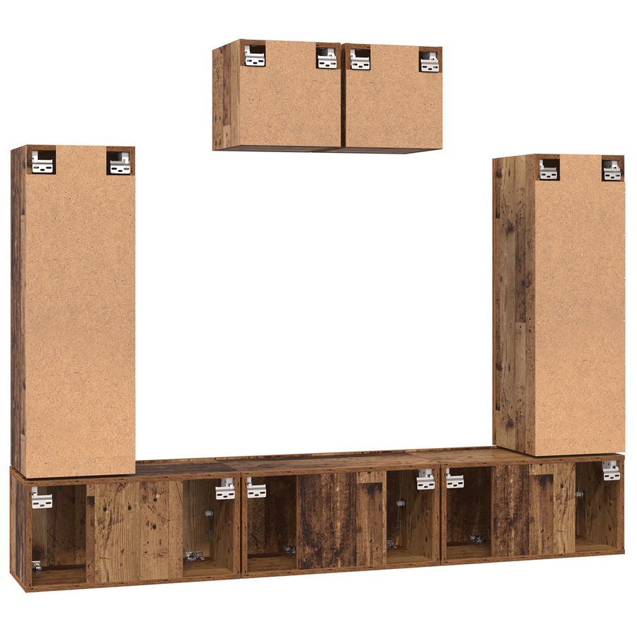 Tv-meubelset 7 pcs Oude hout 180 x 30 x 120 cm Bewerkt hout