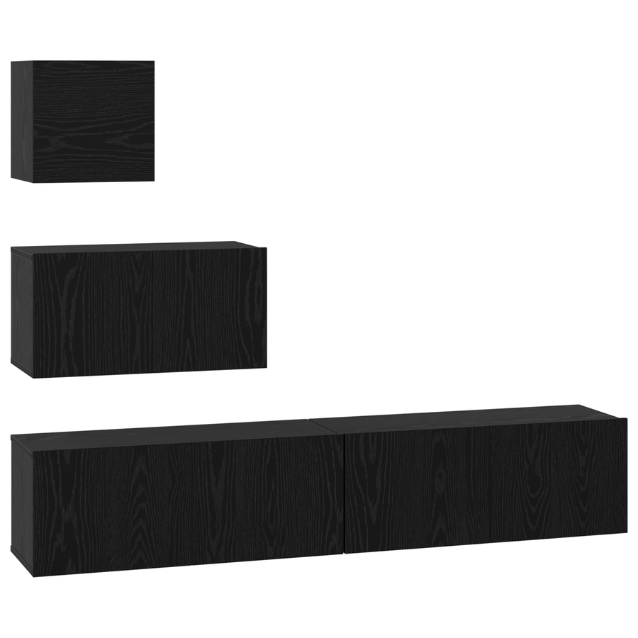 Wand TV Kast met plank met opslag met de deur 4 pcs Zwart eiken