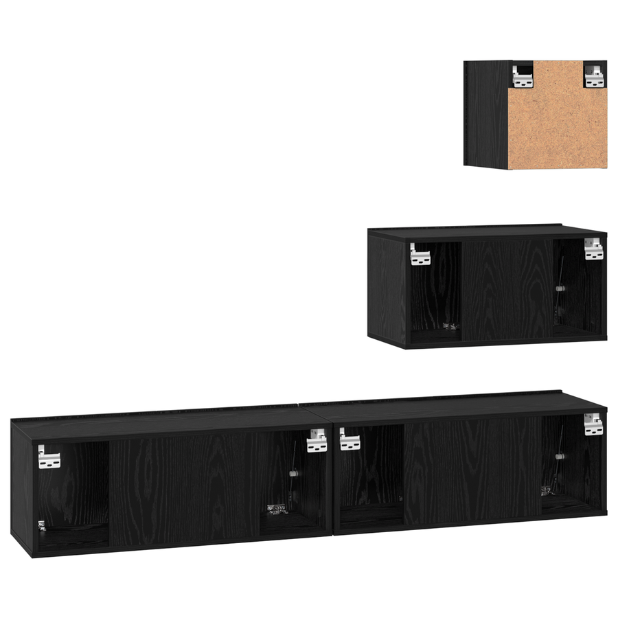 Wand TV Kast met plank met opslag met de deur 4 pcs Zwart eiken