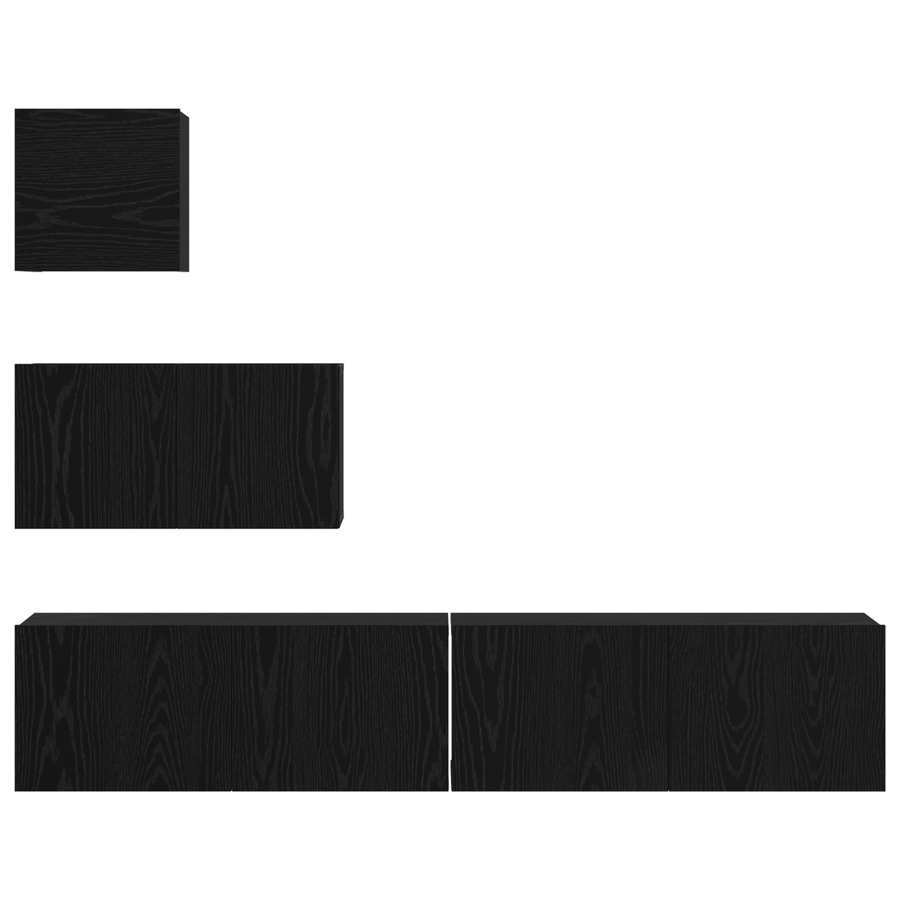 Wand TV Kast met plank met opslag met de deur 4 pcs Zwart eiken