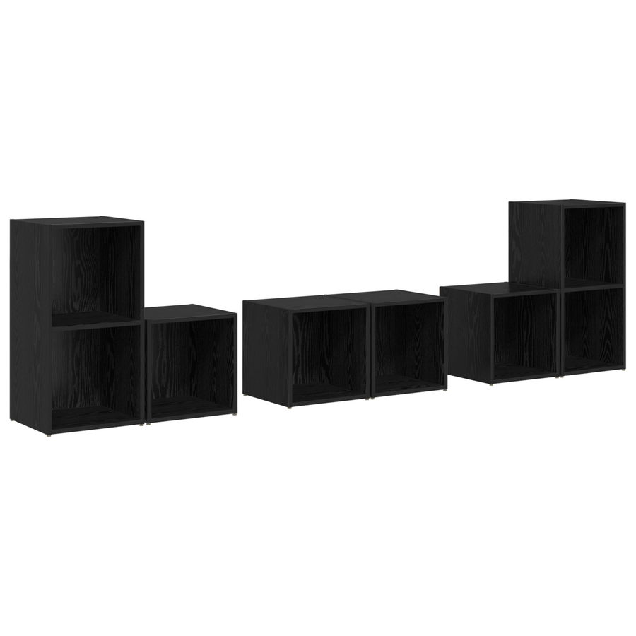 TV-kast set met plank met opslag 6 pcs Zwart Eiken Bewerkt hout