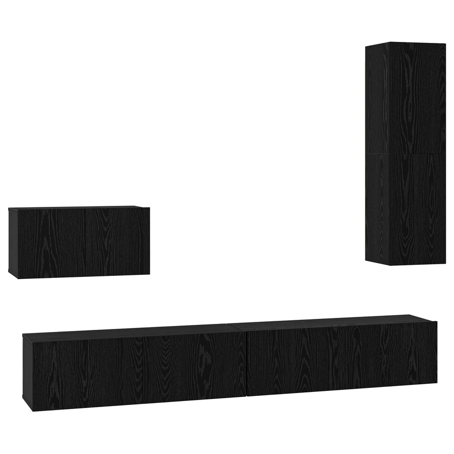 Wand TV Kast met plank Anders met opslag met de deur 4 pcs Zwart eiken