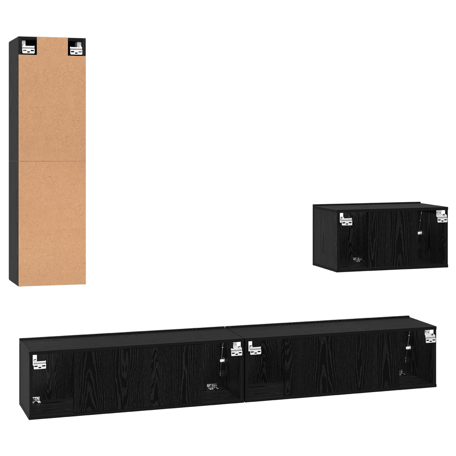 Wand TV Kast met plank Anders met opslag met de deur 4 pcs Zwart eiken