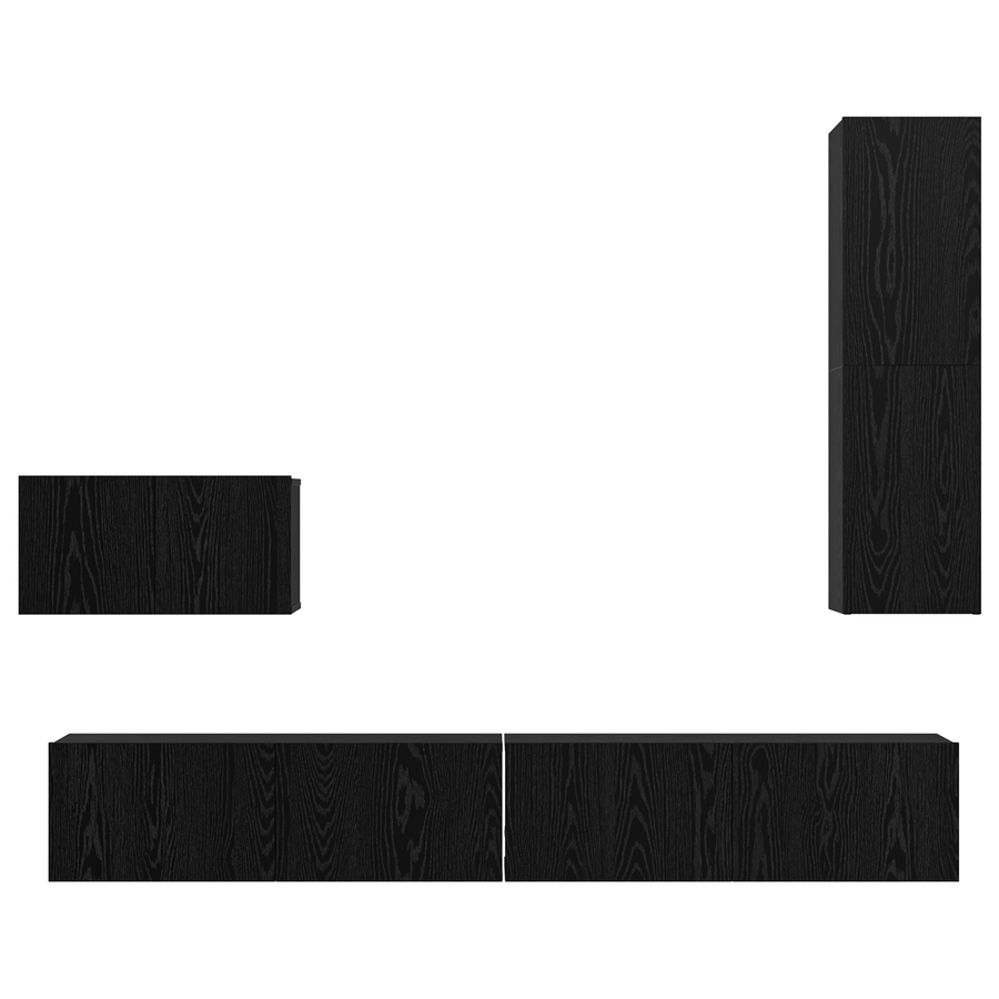 Wand TV Kast met plank Anders met opslag met de deur 4 pcs Zwart eiken