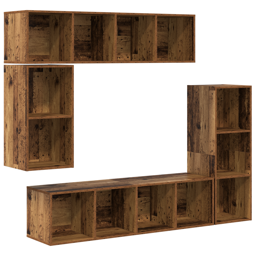 Tv-meubelset met opslag 4 pcs Oud hout Bewerkt hout