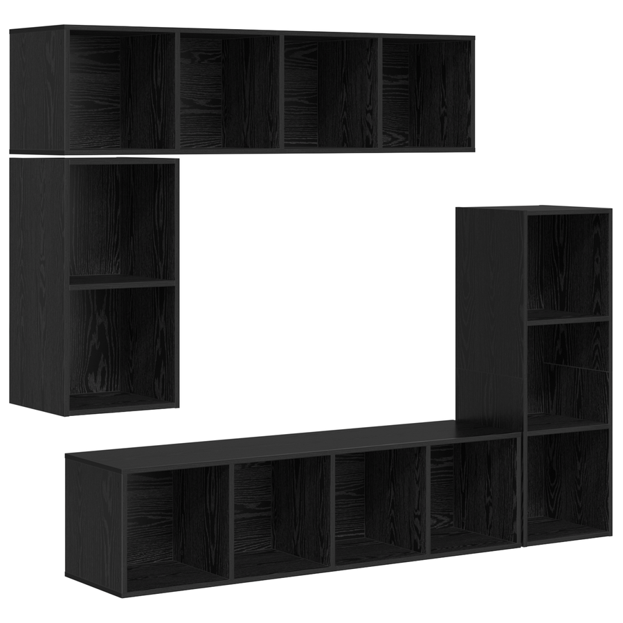 Tv-meubelset met opslag 4 pcs Zwart eiken Bewerkt hout