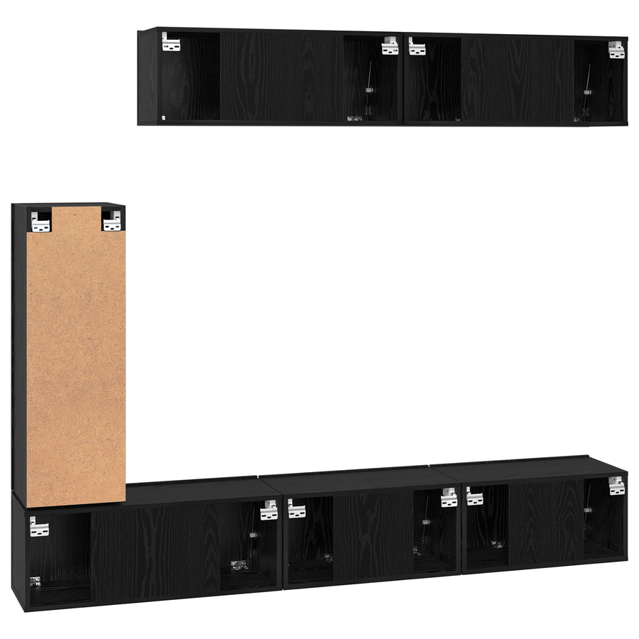 TV kastenset met plank Anders met opslag met de deur 6 pcs Zwart eiken 30.5 x 30 x 90 cm