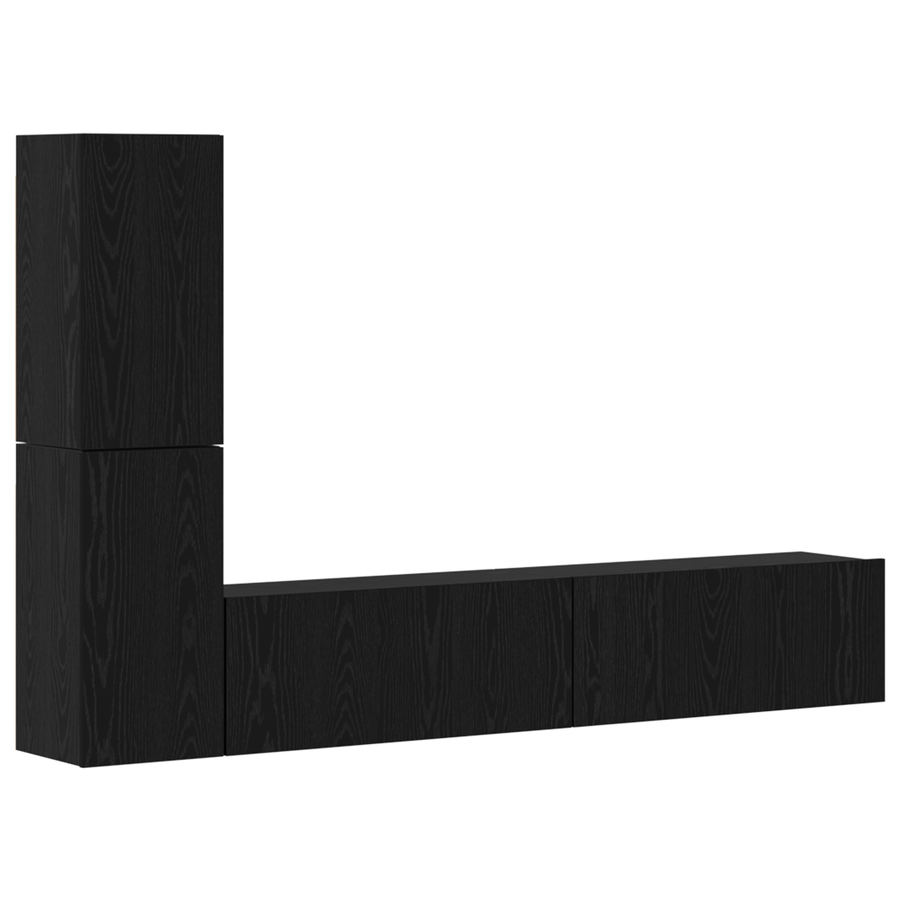 Wand TV Kast met plank met opslag met de deur 4 pcs Zwart eiken Bewerkt hout