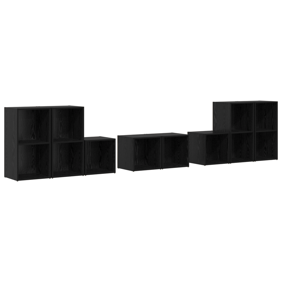 TV-kast set met plank met opslag 8 pcs Zwart Eiken Bewerkt hout