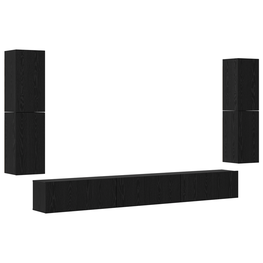 Tv-meubelset met de deur 5 pcs Zwart eiken Bewerkt hout