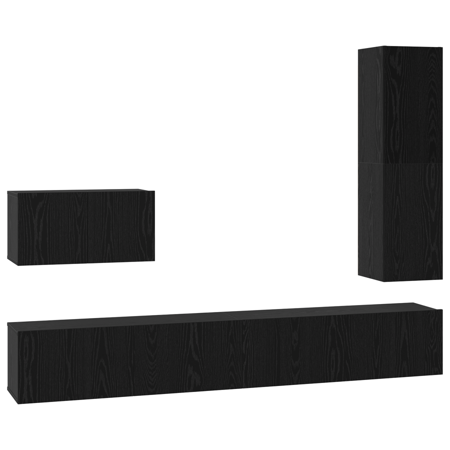 Tv-meubelset 4 pcs Zwart eiken 30.5 x 30 x 110 cm Bewerkt hout