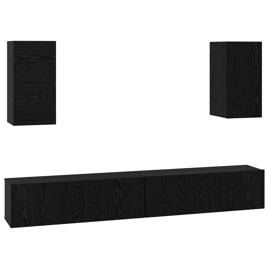 Wand TV Kast met plank met opslag met de deur 6 pcs Zwart eiken Bewerkt hout