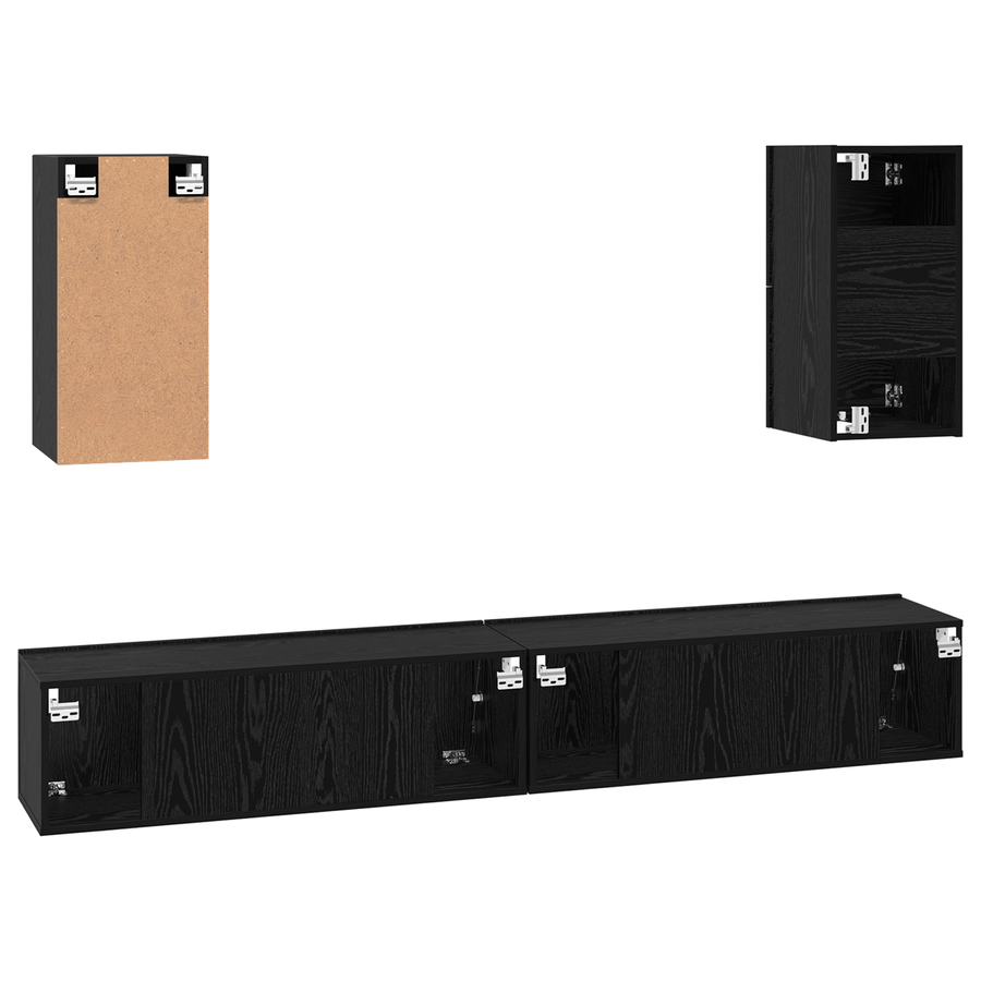 Wand TV Kast met plank met opslag met de deur 6 pcs Zwart eiken Bewerkt hout