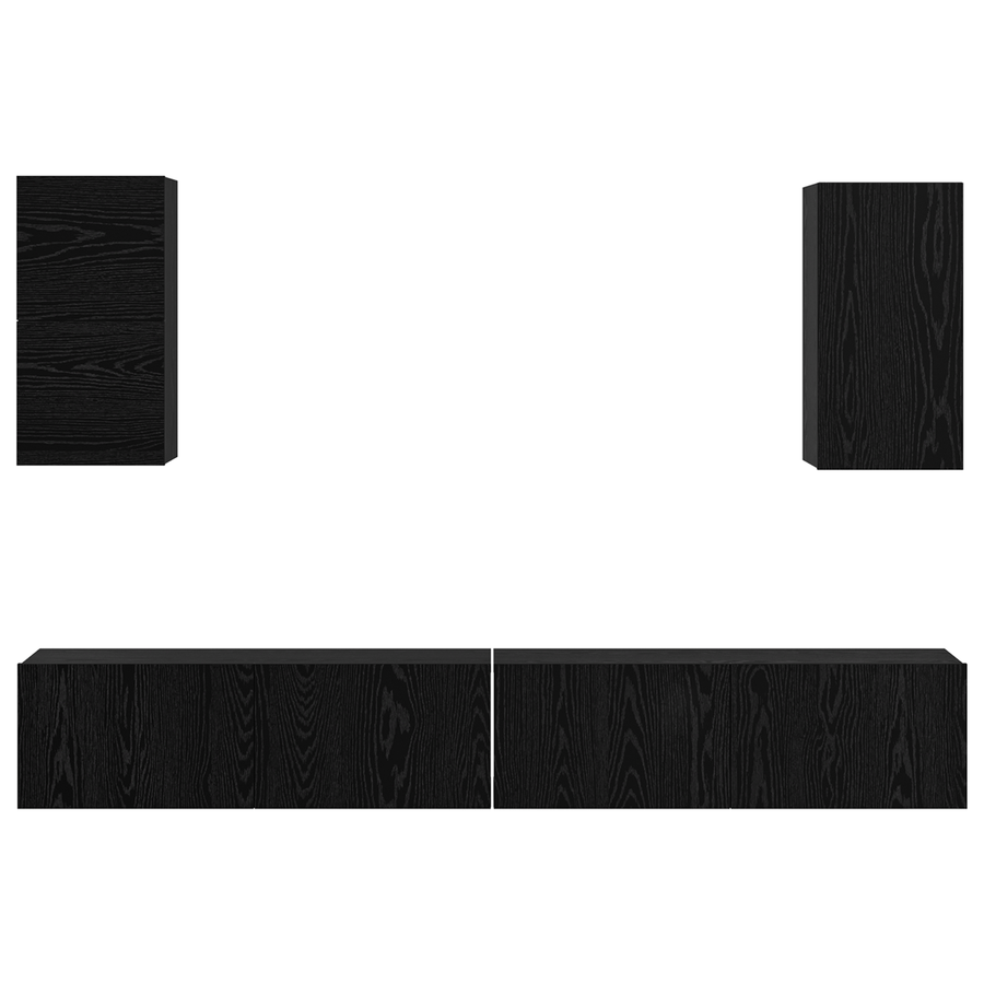 Wand TV Kast met plank met opslag met de deur 6 pcs Zwart eiken Bewerkt hout