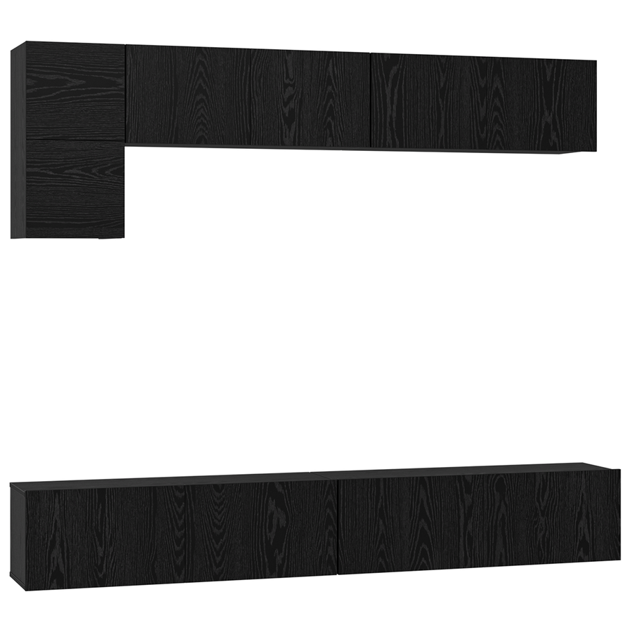 Tv-meubelset met plank met opslag met de deur 5 pcs Zwart Eiken