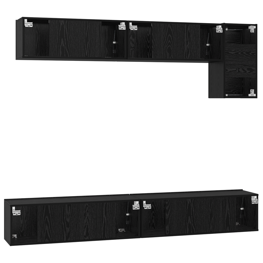 Tv-meubelset met plank met opslag met de deur 5 pcs Zwart Eiken