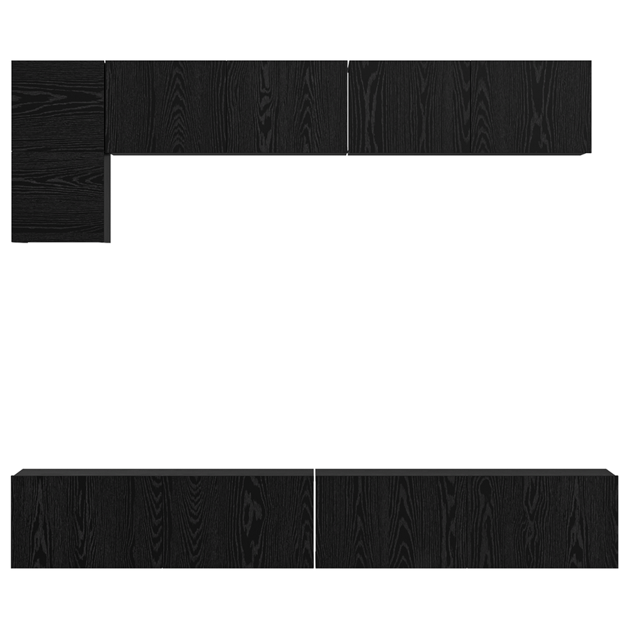Tv-meubelset met plank met opslag met de deur 5 pcs Zwart Eiken