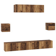 TV Unit Set Wall Mounted 7 pcs Old Wood Engineered wood
