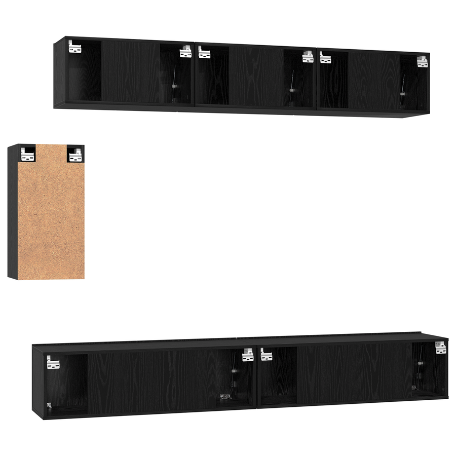 Tv-meubelset 6 pcs Zwart eiken 100 x 30 x 30 cm Bewerkt hout