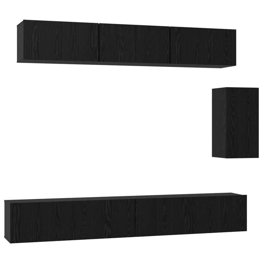 Tv-meubelset 6 pcs Zwart eiken 100 x 30 x 30 cm Bewerkt hout