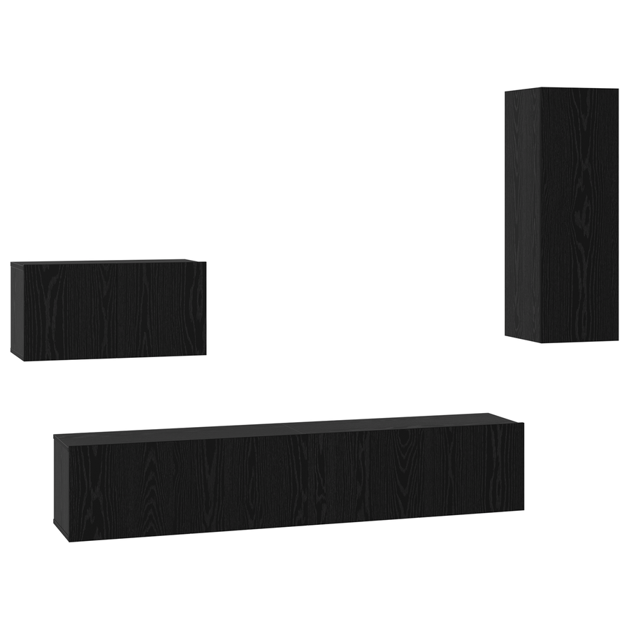 Wand TV Kast met plank Anders met opslag met de deur 4 pcs Zwart eiken