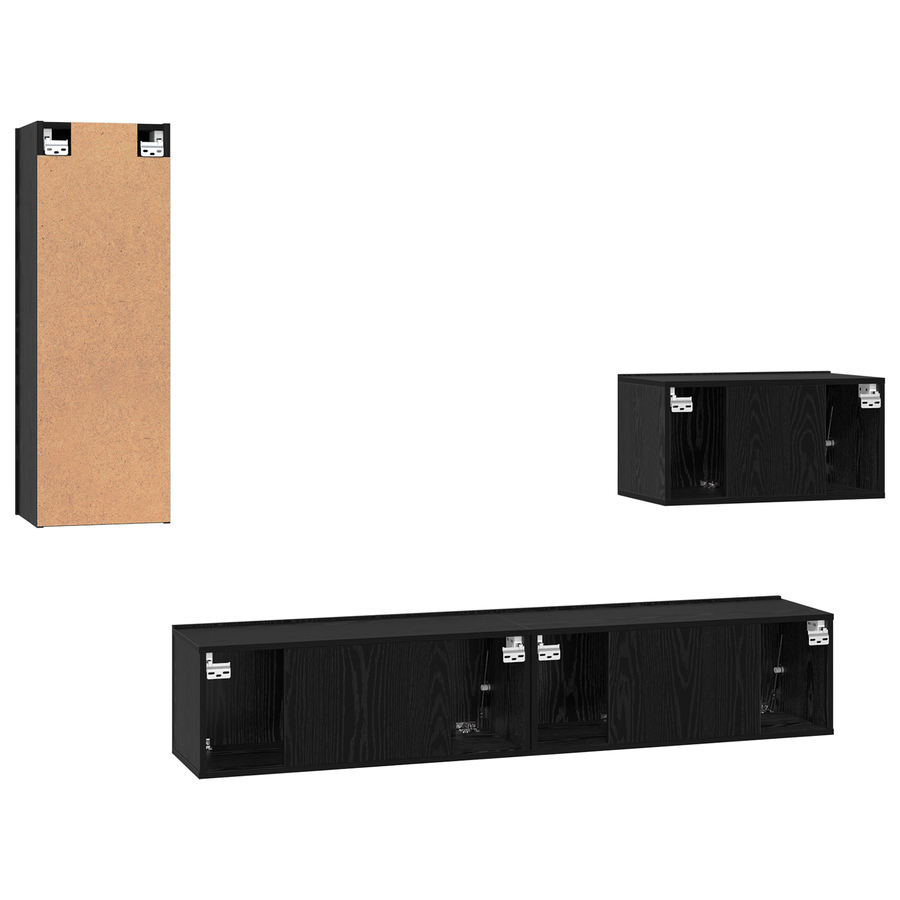 Wand TV Kast met plank Anders met opslag met de deur 4 pcs Zwart eiken