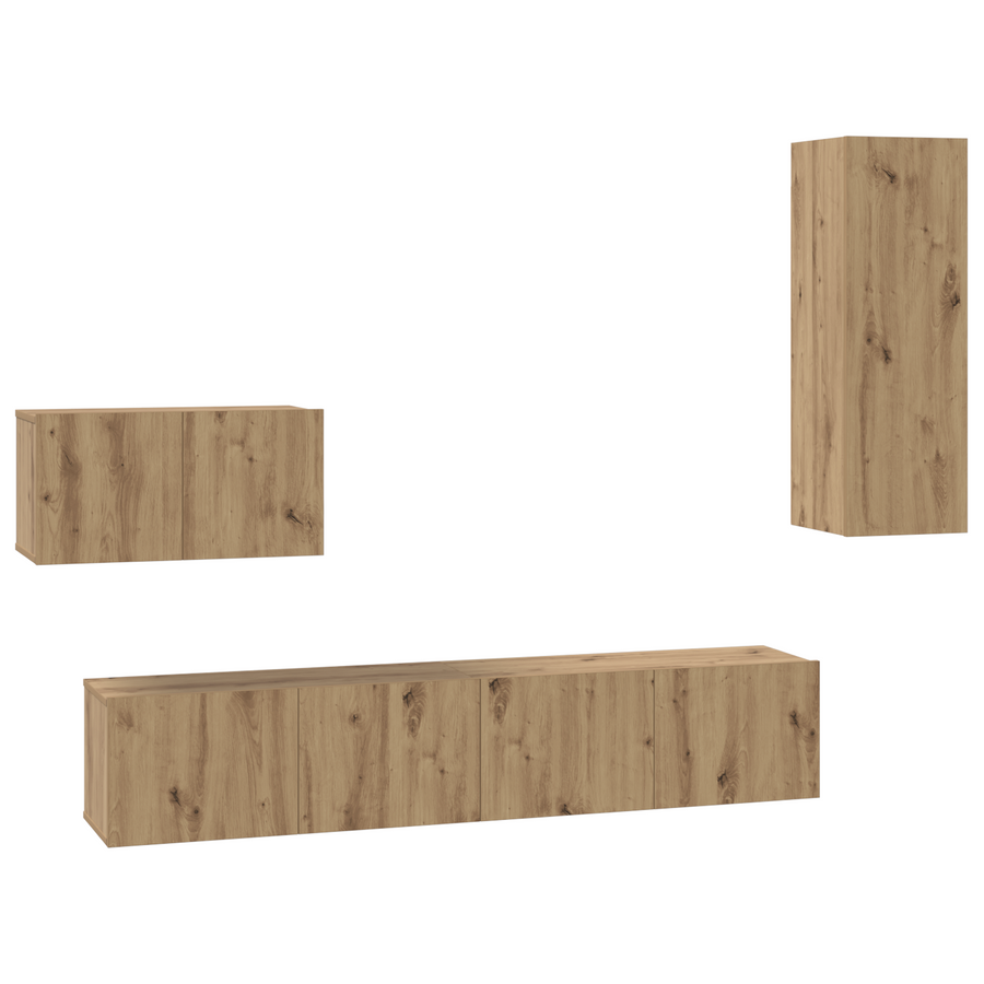 Wand TV Kast 4 pcs Ambachtelijk eiken 80 x 30 x 30 cm Medium