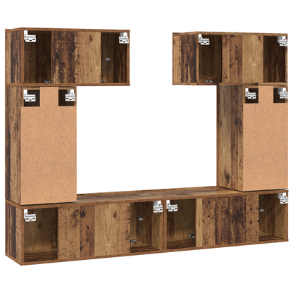 Tv-meubelset met plank met opslag met de deur 6 pcs Oud hout 80 x 30 x 30 cm