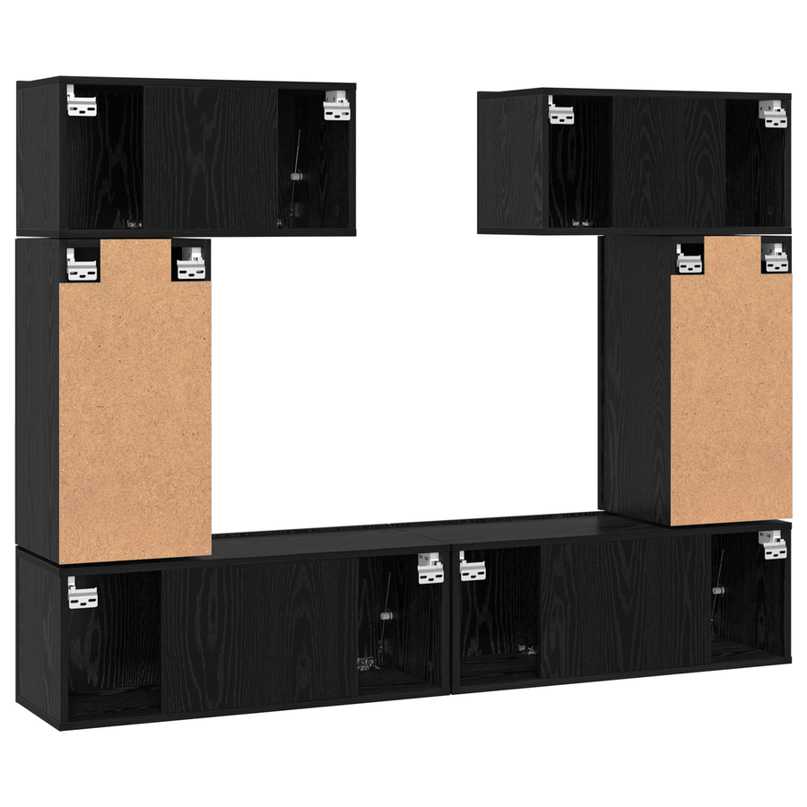 Tv-meubelset 6 pcs Zwart eiken 80 x 30 x 30 cm Bewerkt hout