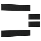 TV cabinet set Wall-mounted 6 pcs Black Engineered wood