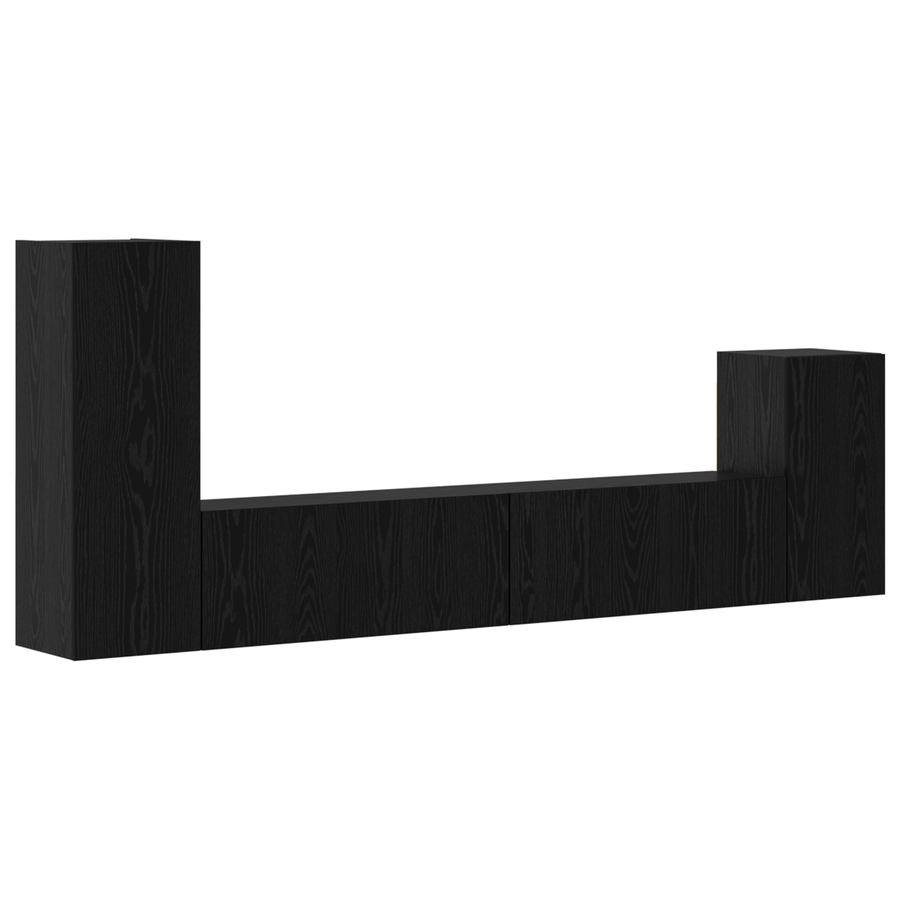 Wand TV Kast met plank met opslag met de deur 4 pcs Zwart eiken Bewerkt hout
