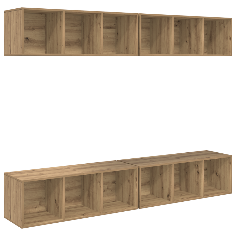 Wand TV Kast 4 pcs artisanaal eikenkleurig 37 x 37 x 107.5 cm