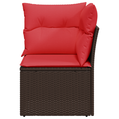 Tuinhoekbank met kussens poly rattan bruin