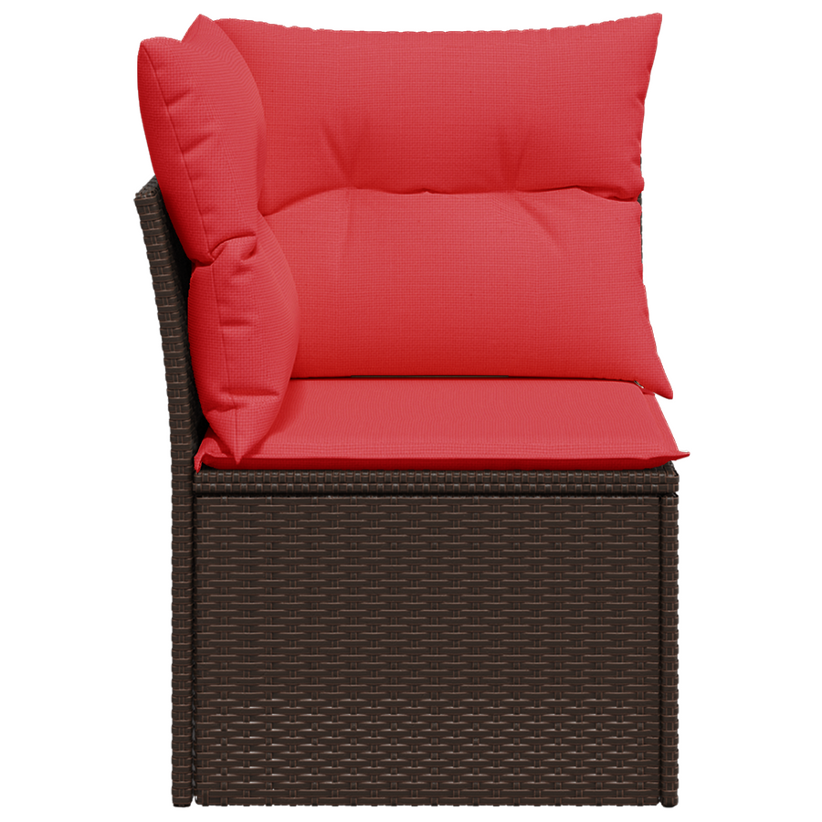Tuinhoekbank met kussens poly rattan bruin