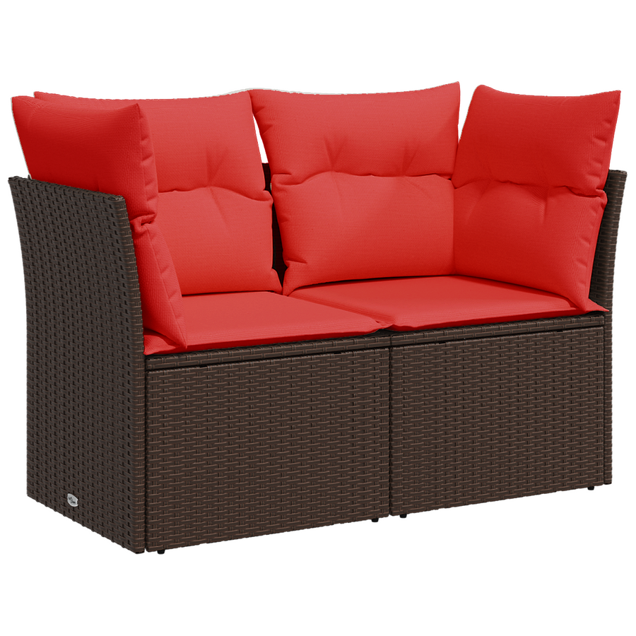Tuinbank met kussens 2-zits poly rattan bruin