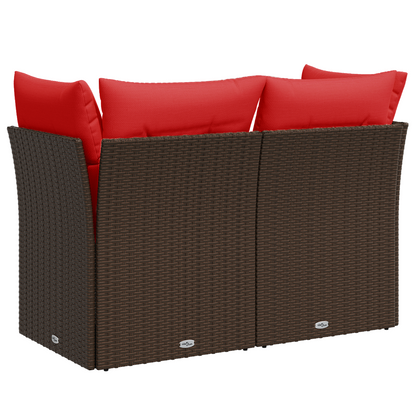 Tuinbank met kussens 2-zits poly rattan bruin