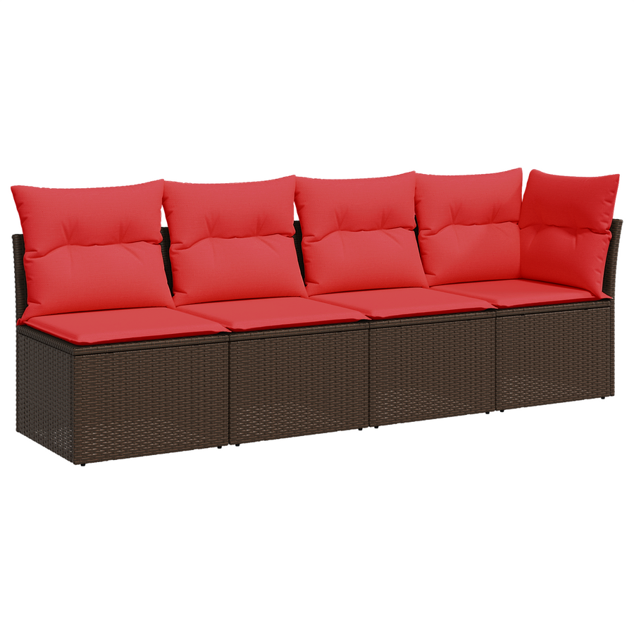 Tuinbank met kussens 4-zits poly rattan bruin