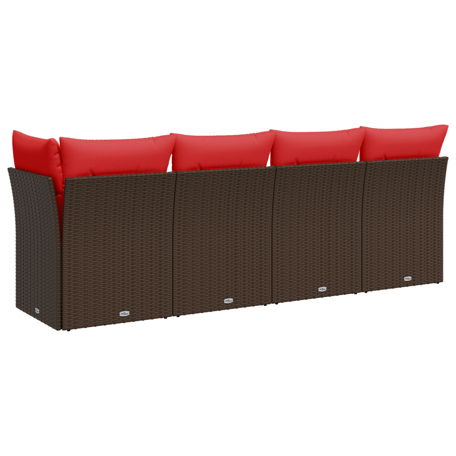 Tuinbank met kussens 4-zits poly rattan bruin