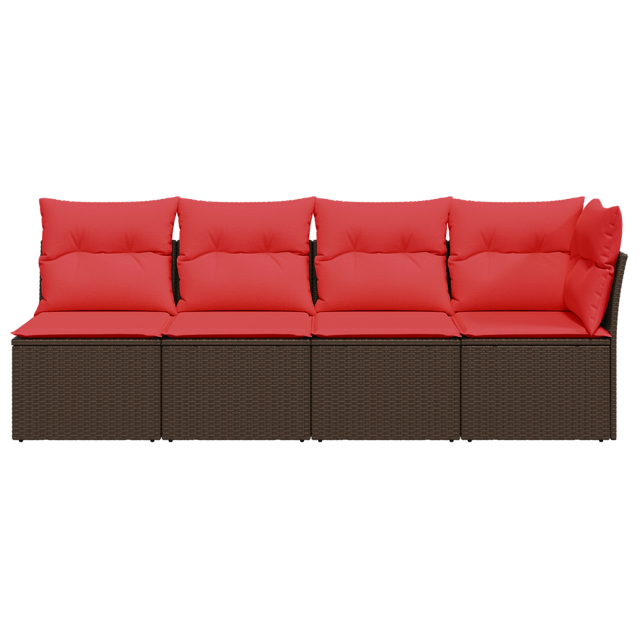 Tuinbank met kussens 4-zits poly rattan bruin