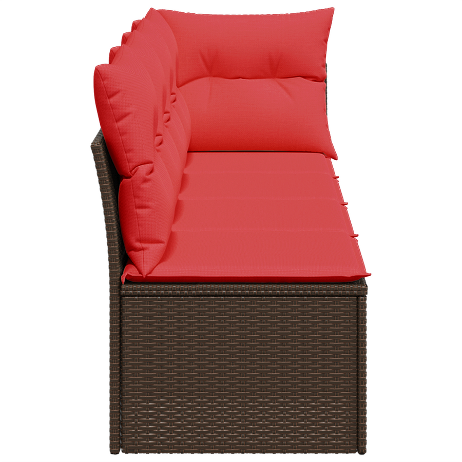 Tuinbank met kussens 4-zits poly rattan bruin
