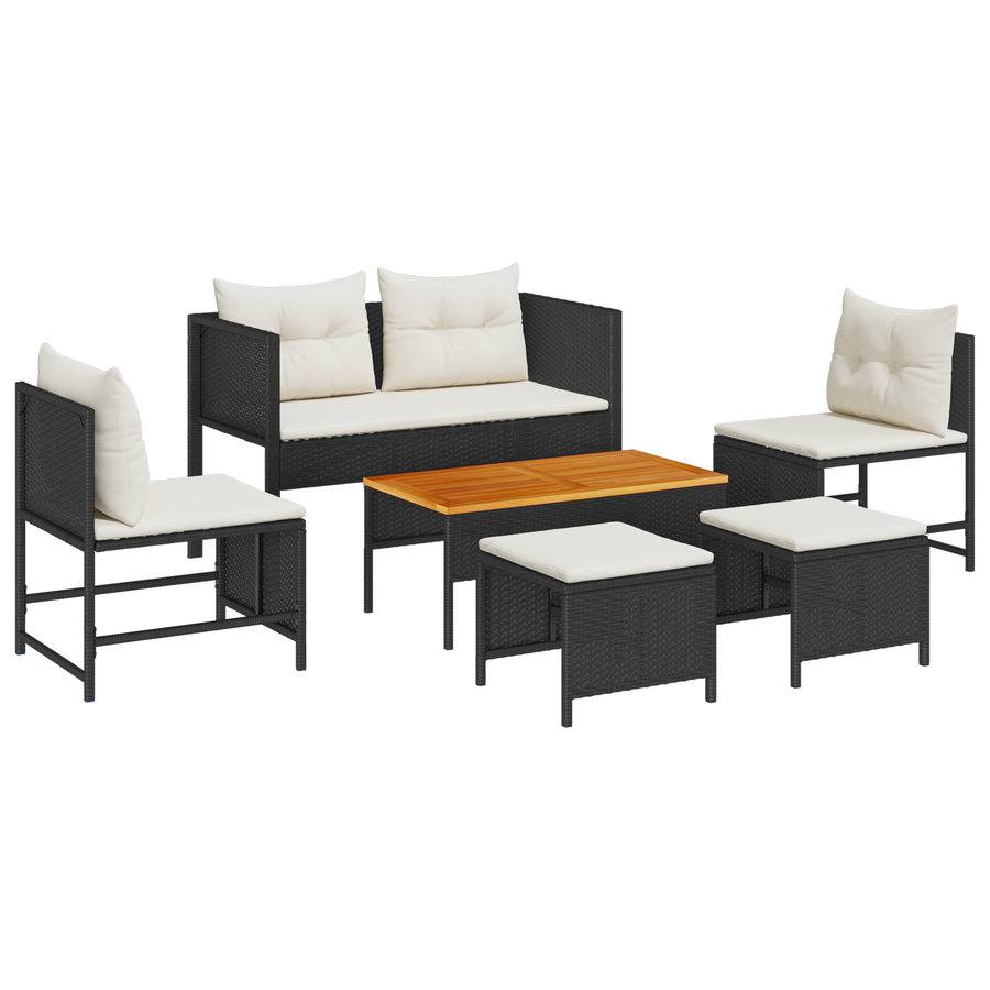 6-delige tuinsofa set met kussens in zwart poly rattan