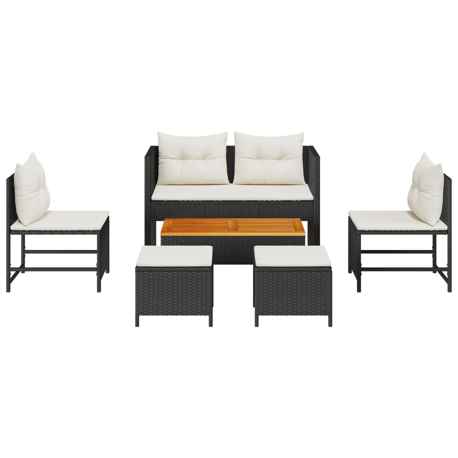 6-delige tuinsofa set met kussens in zwart poly rattan