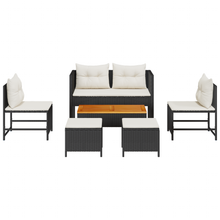 6-delige tuinsofa set met kussens in zwart poly rattan