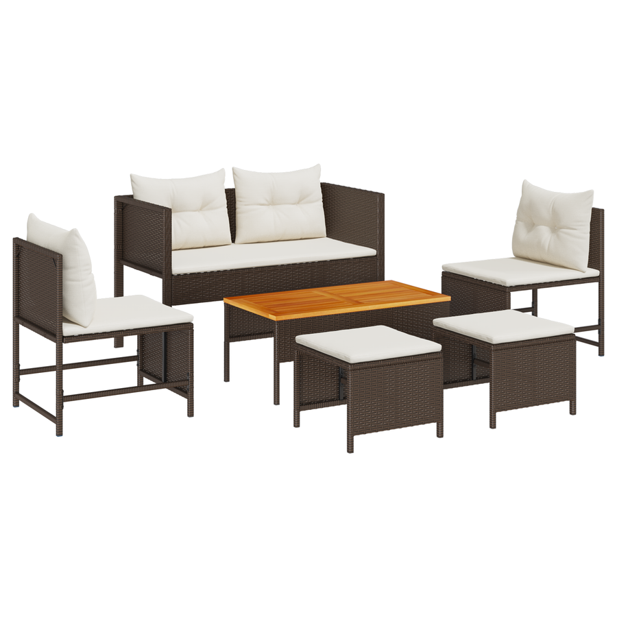 6-delige Tuinset met Kussens Bruin Poly Rattan