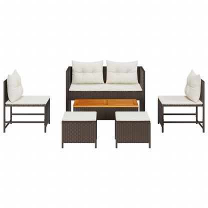 6-delige Tuinset met Kussens Bruin Poly Rattan