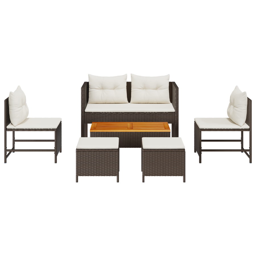 6-delige Tuinset met Kussens Bruin Poly Rattan