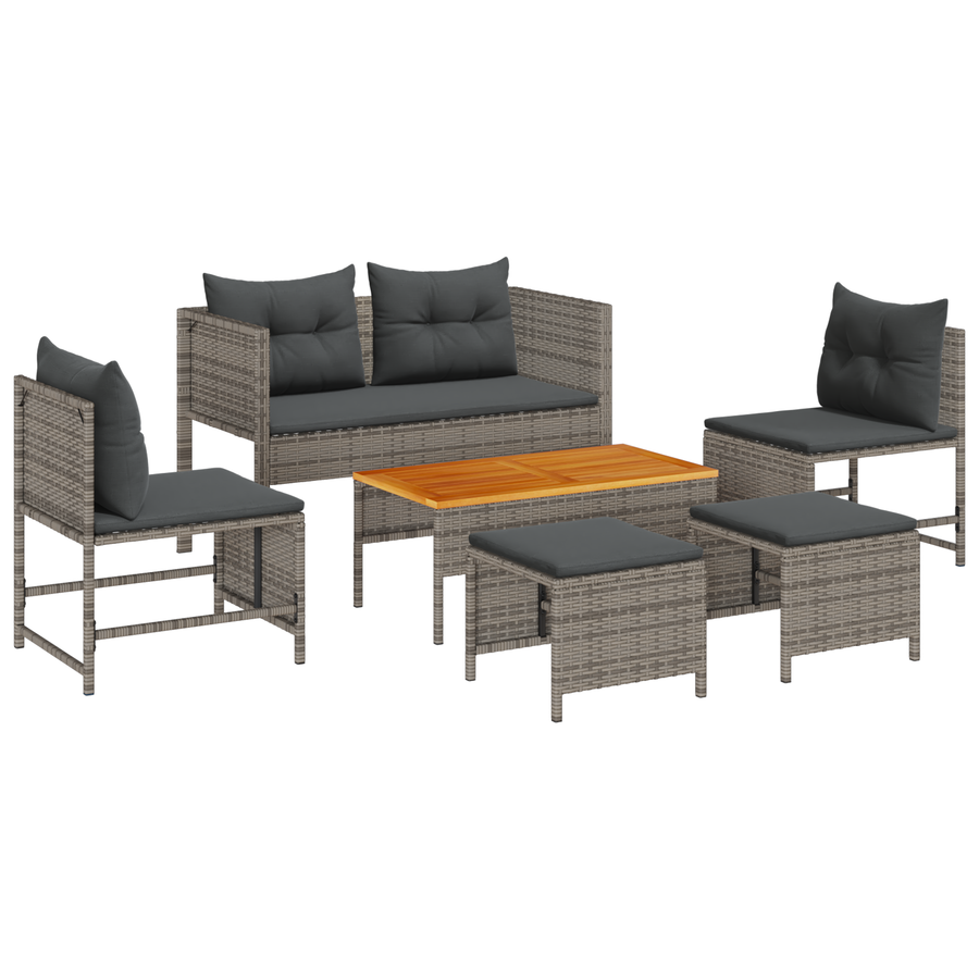 6-delige tuinsofa set met kussens in het grijs van poly rattan